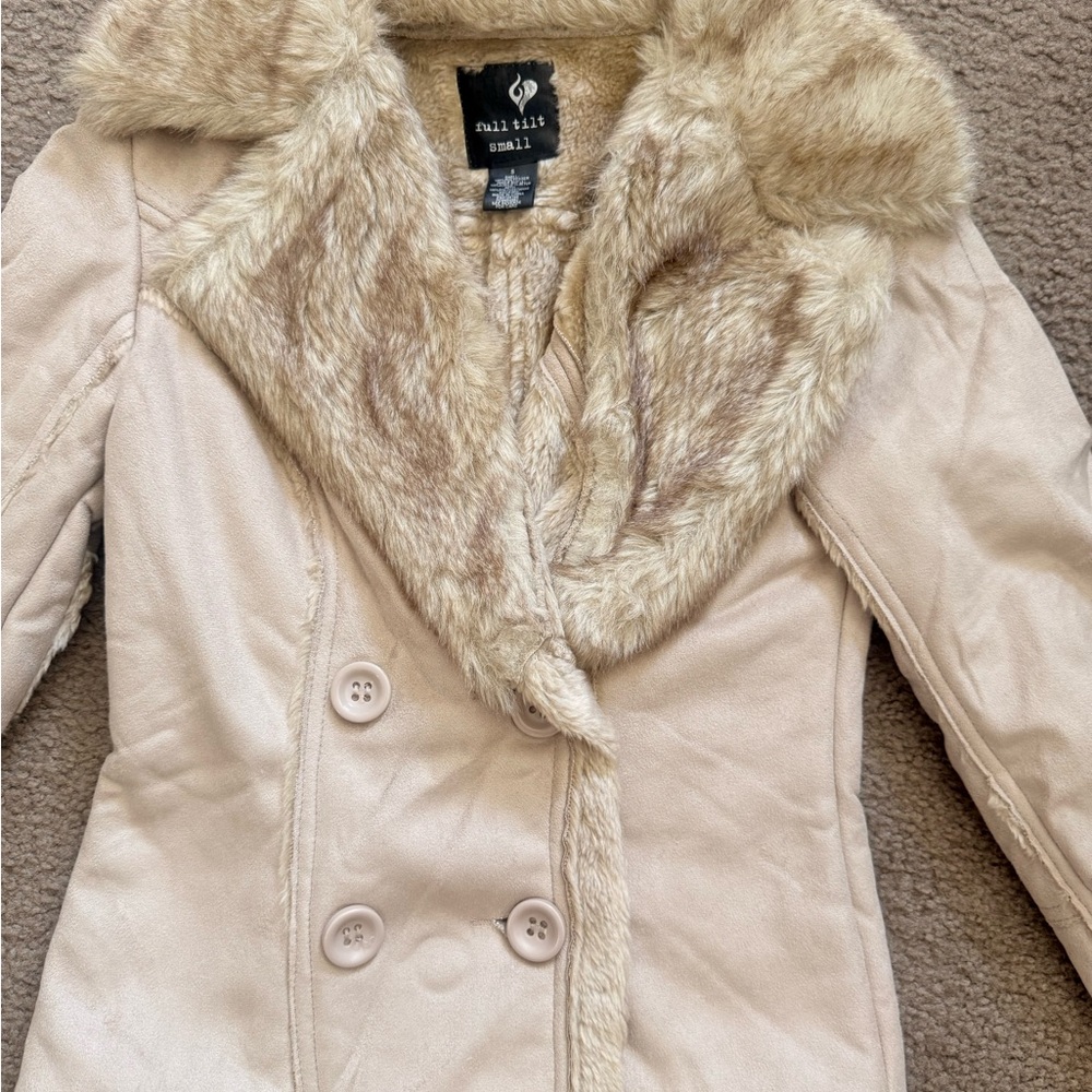 Faux Fur Collar Beige Coat